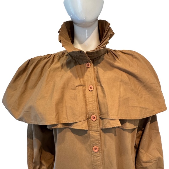 MILLE Renata Ruffle Trench Coat S Almond Tan Vintage-Inspired Lightweight - Picture 3 of 10